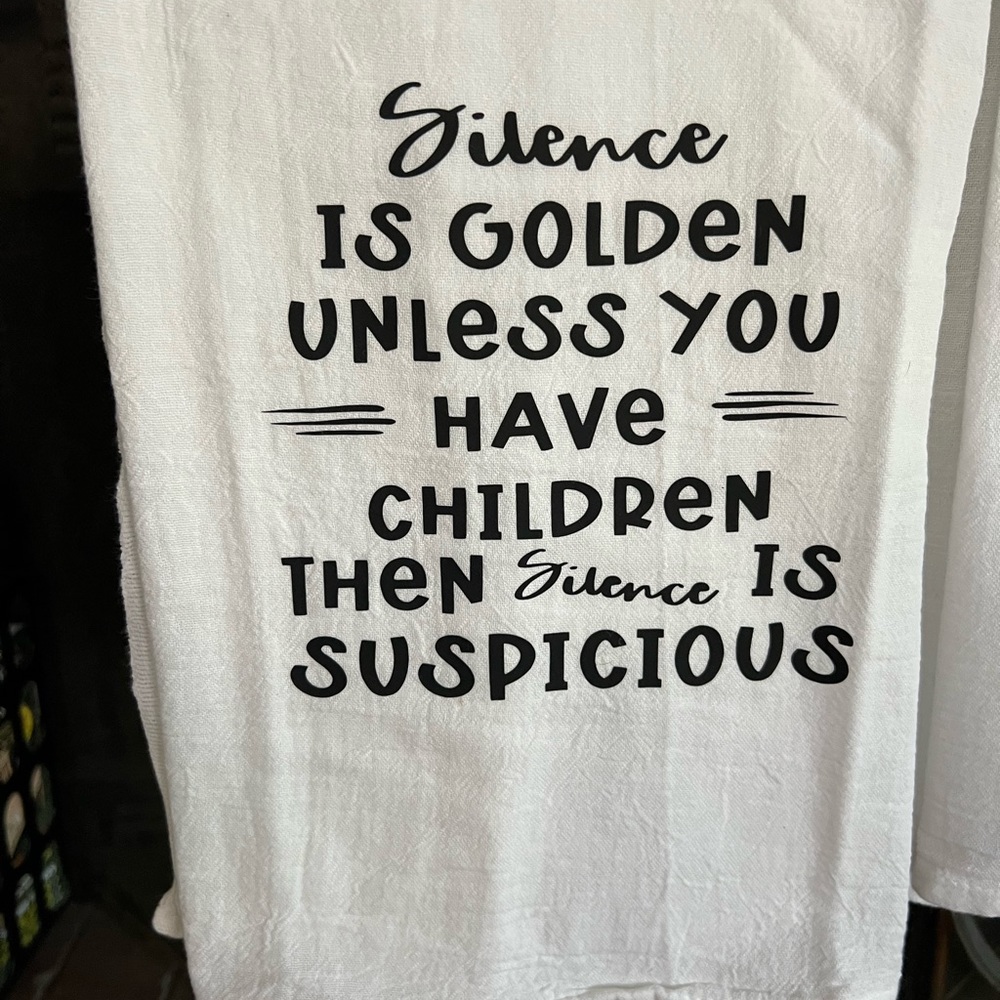 Funny, humorous, tea towel for the kitchen